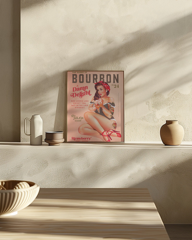 Bourbon Babes Vol 22 Vintage Pinup Girl Drinking A Cocktail Poster