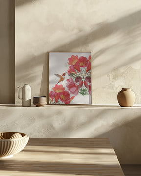 Hummingbird and Flowers Poster