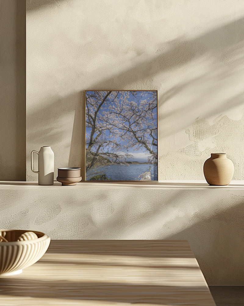 Charming Lake Tanuki with Mount Fuji Poster