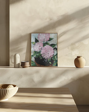 Potted pink hydrangeas Poster