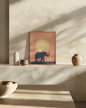 Elephant On the Savannah Poster