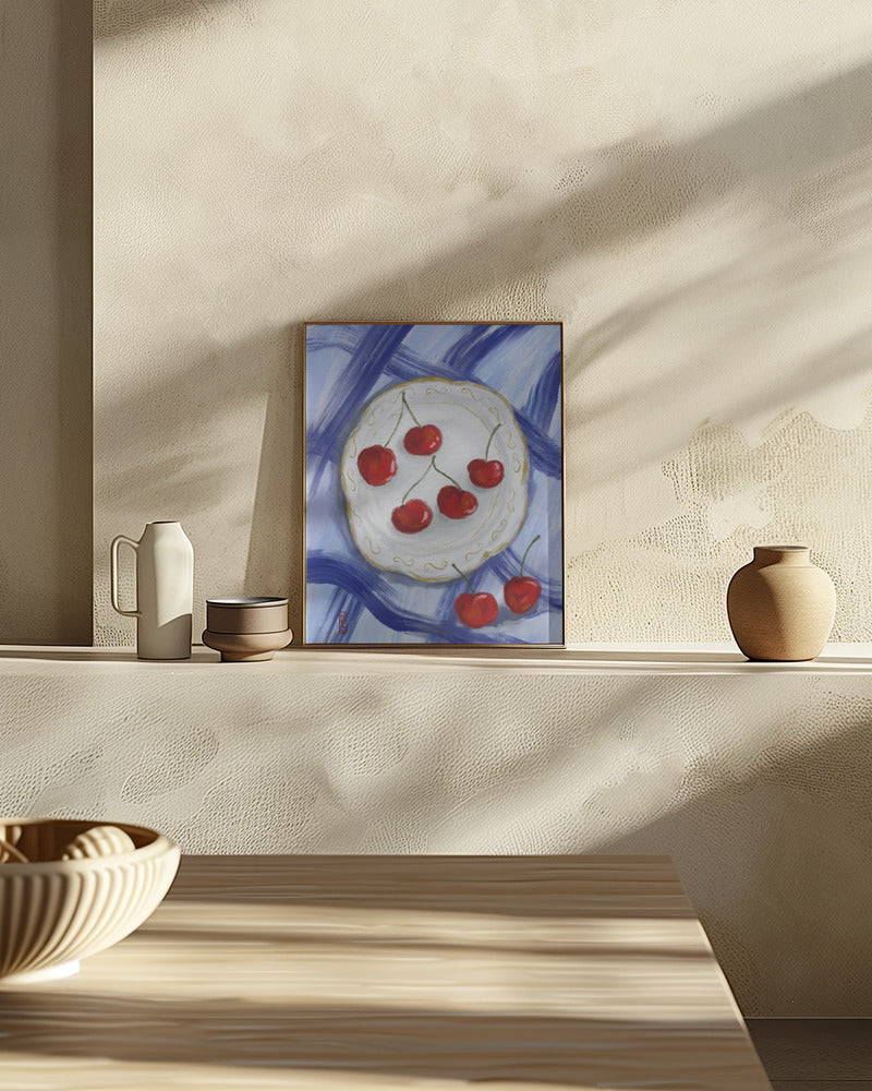 A Plate of Cherries Food Painting Poster