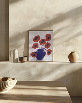 Red Poppies In a Vase Illustration Poster