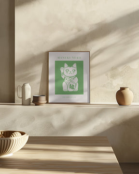 Maneki-neko Cat Green Poster