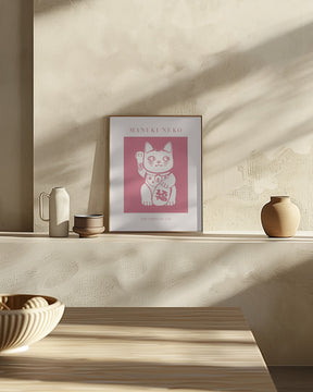 Maneki-neko Cat Pink Poster