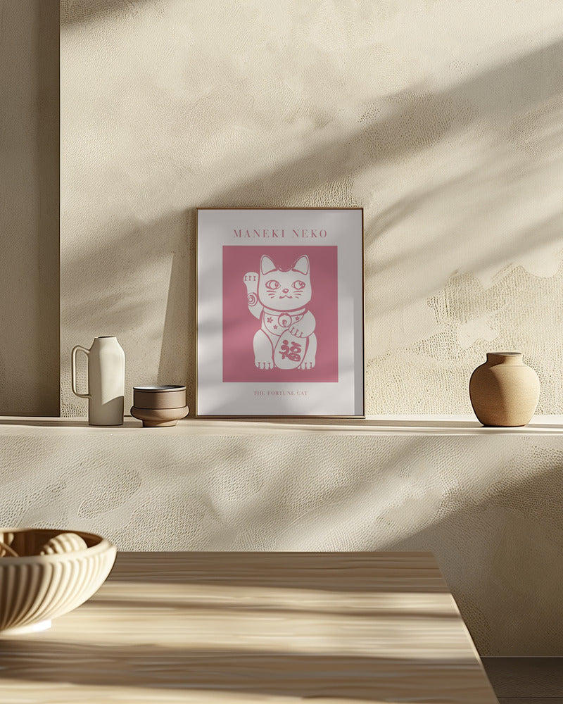 Maneki-neko Cat Pink Poster