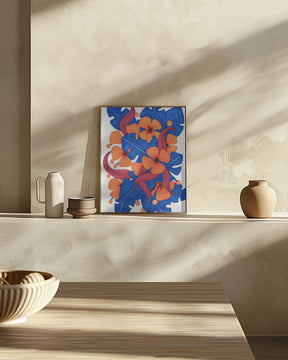 Hawaiian Orange and Blue Florals Poster