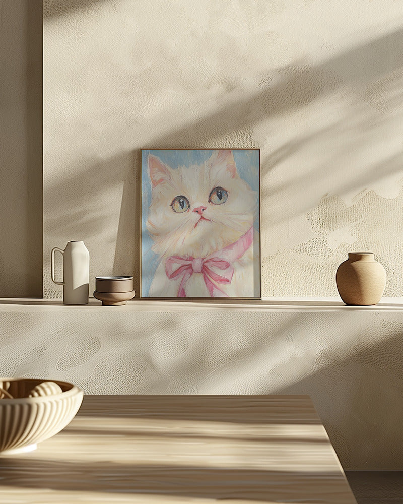 Pink Bow White Cat Poster