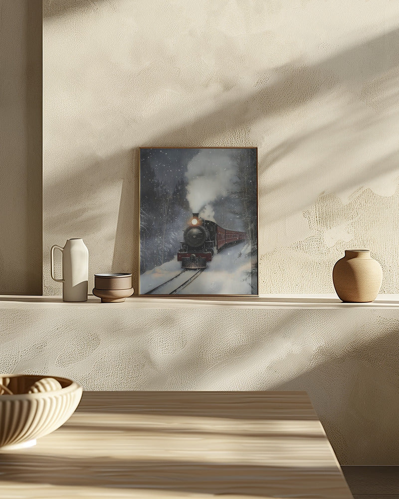 Winter Steam Train Poster