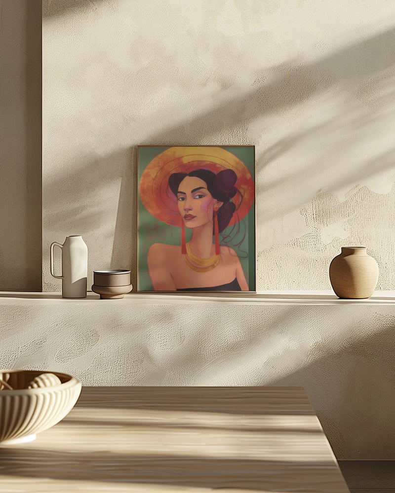 Mexican lady in sombrero Poster