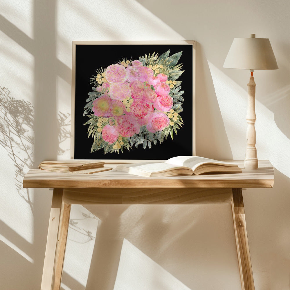 Rehka floral bouquet in light pink watercolor and black Poster