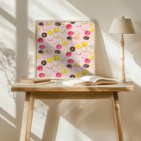 Watercolor donuts pattern in pink Poster