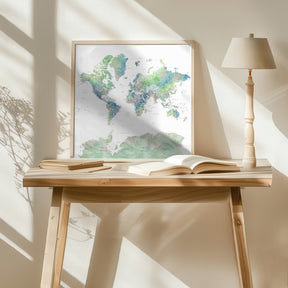 Detailed world map with cities, Declan Poster