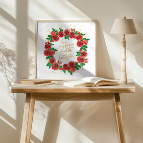 Holiday wishes wreath of red English roses Poster