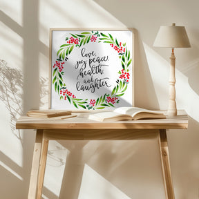 Watercolor wreath with holiday wishes Poster