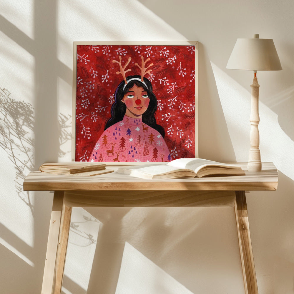 Modern abstract Christmas portrait woman Poster