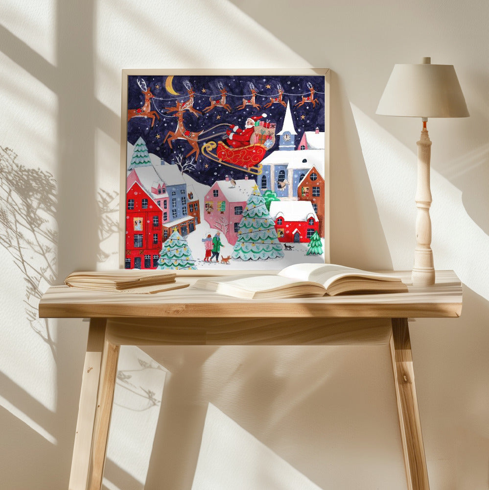 Santa and his Reindeers Poster