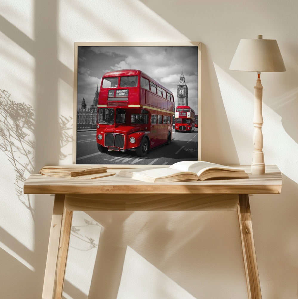 LONDON Red Buses on Westminster Bridge Poster