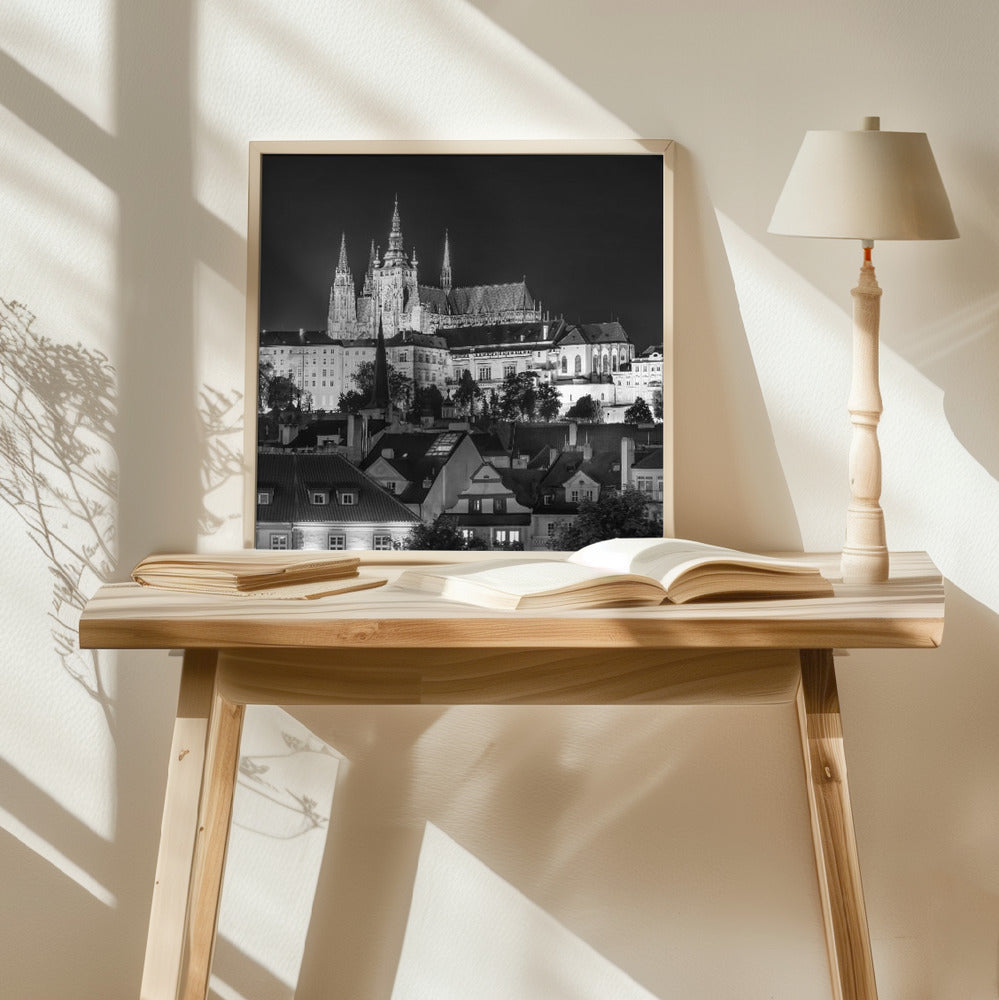 Prague Castle and St. Vitus Cathedral by night - Monochrome Poster