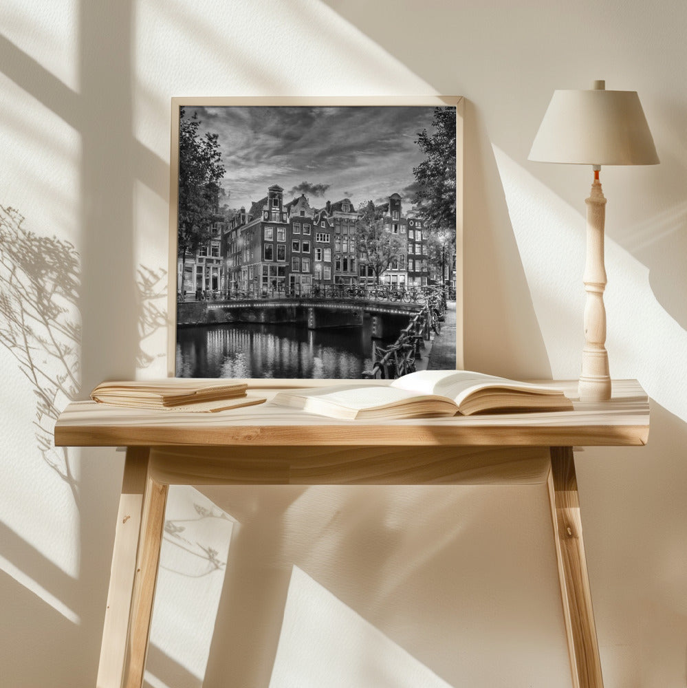 AMSTERDAM Idyllic impression from Singel - Monochrome Poster