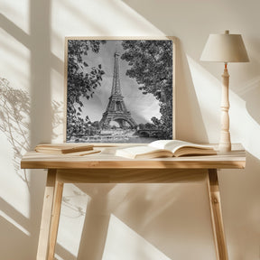 PARIS Eiffel Tower &amp; River Seine - Monochrome Poster