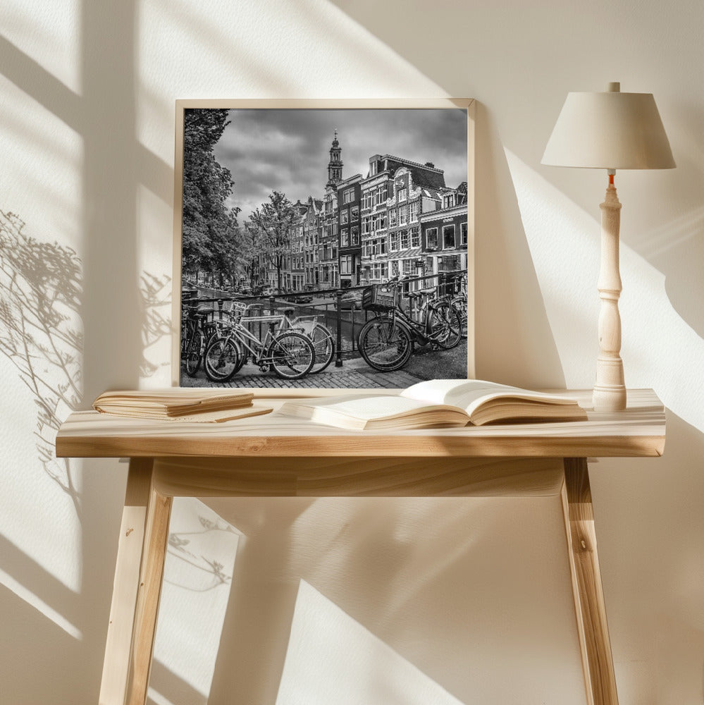 AMSTERDAM Flower Canal black &amp; white Poster