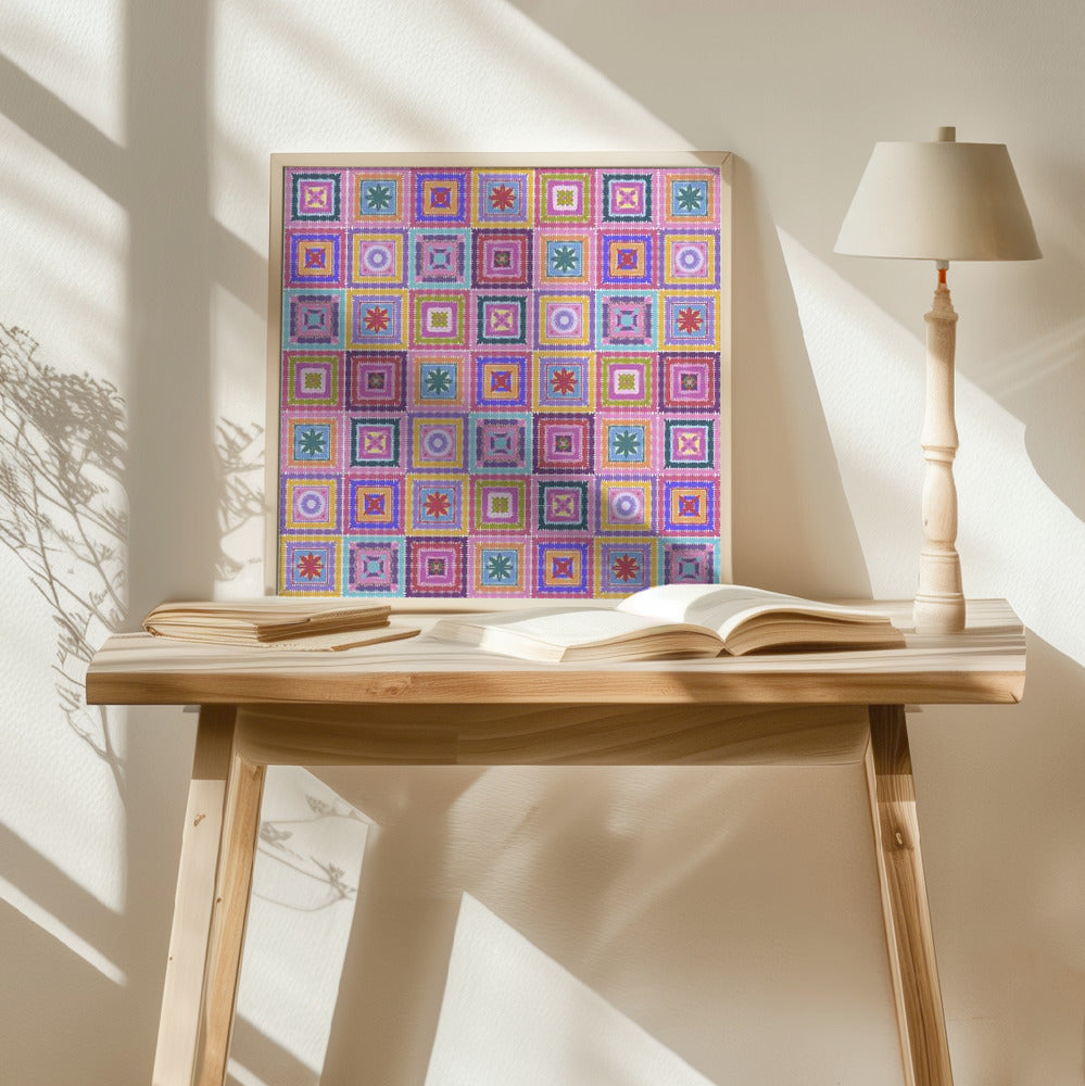 Colorful digital grandma squares I Poster