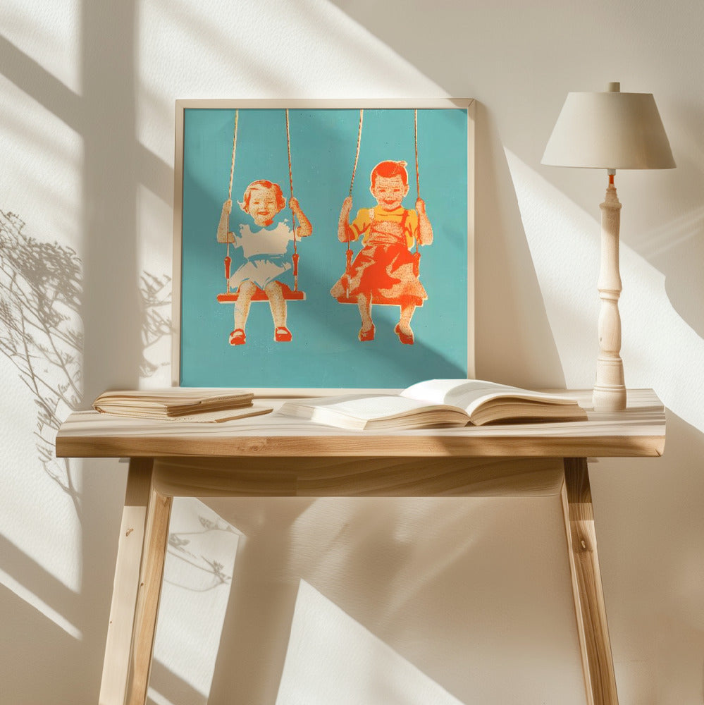 Two Little Girls On Swings Poster