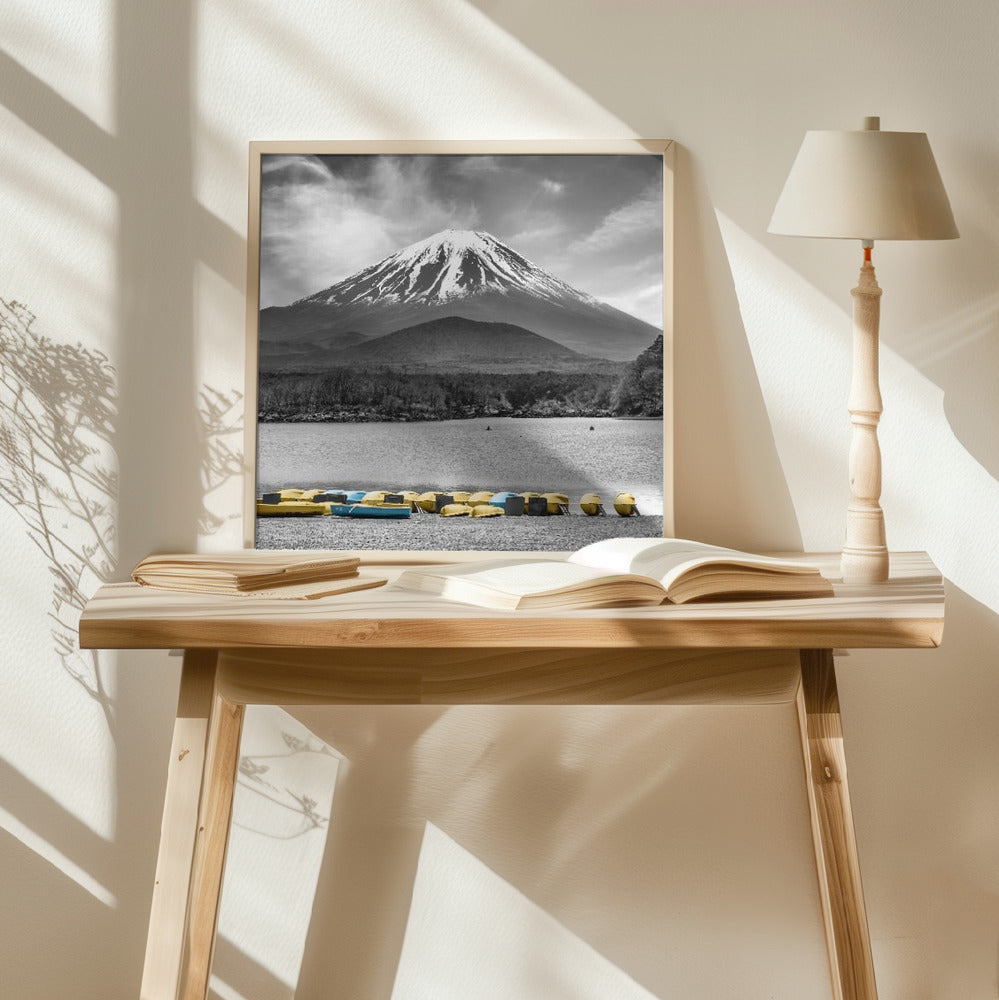 Charming Lake Shoji with majestic Mount Fuji - colorkey Poster