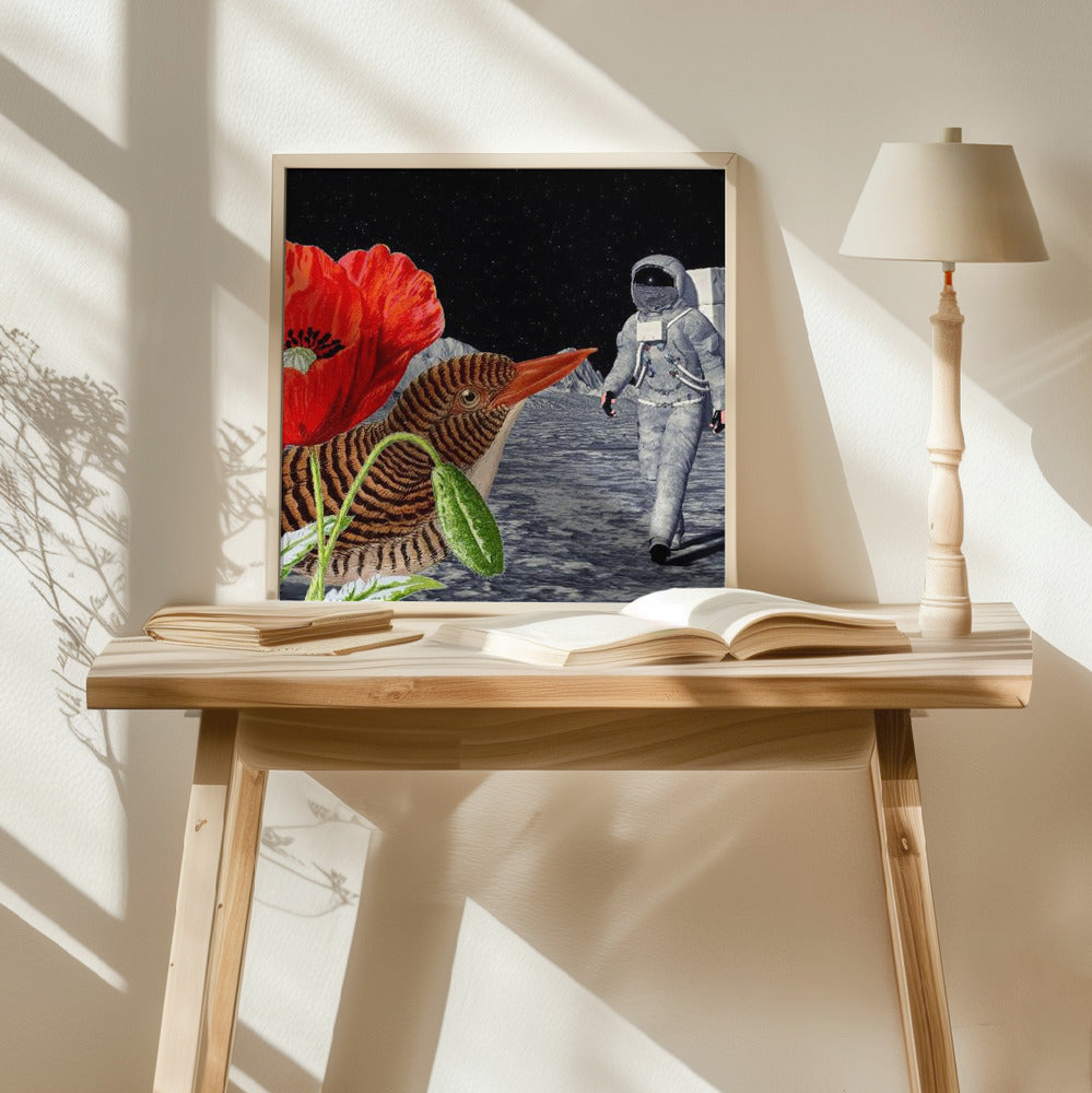 Bird On the Moon Astronaut - Collage Poster