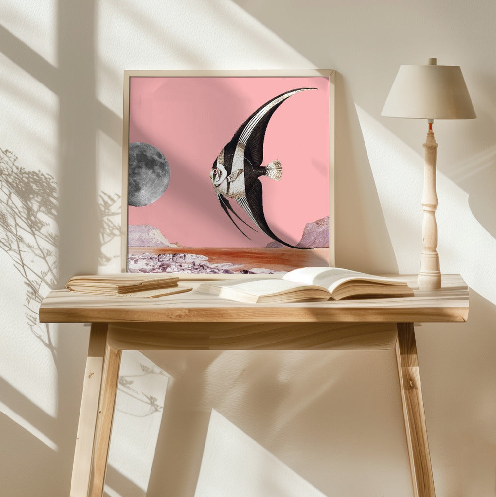 Plenty of Fish In the Sea Pink - Surreal Collage Poster