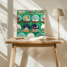 Christmas Snow Globe Green Poster