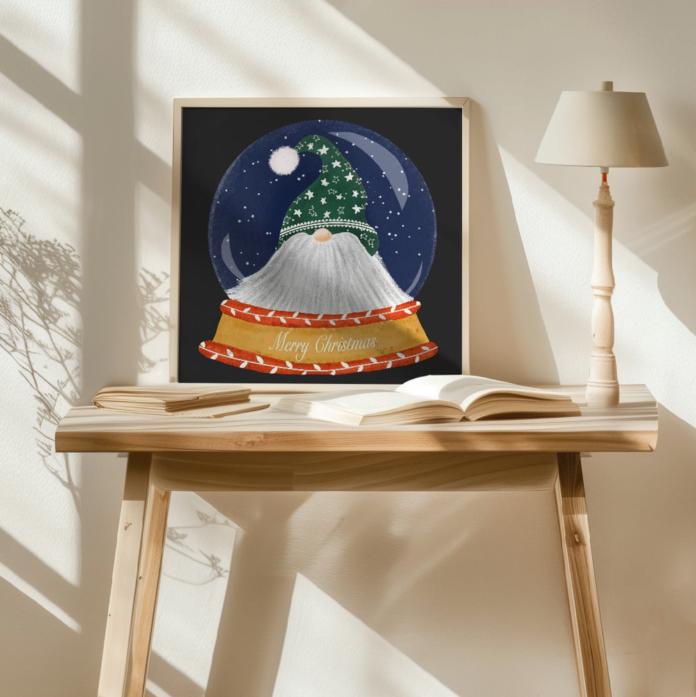 Christmas Santa Gnome Snow Globe - Merry Christmas Poster