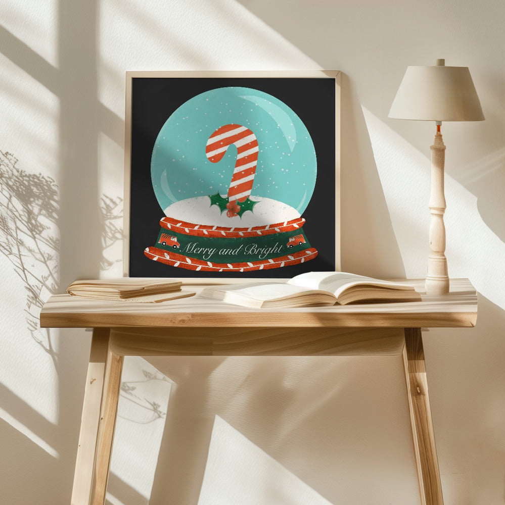 Christmas Candy Cane Snow Globe - Merry and Bright Poster