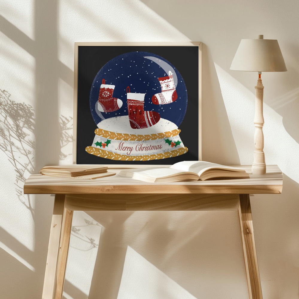 Christmas Stocking Snow Globe - Merry Christmas Poster