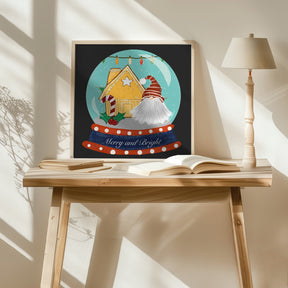 Santa Gnome Snow Globe - Merry and Bright Poster