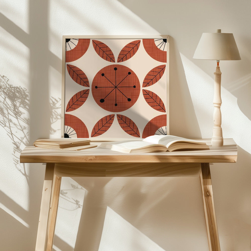 Atomic Floral Botanic Dots Rust Red - Mid Century Modern Poster