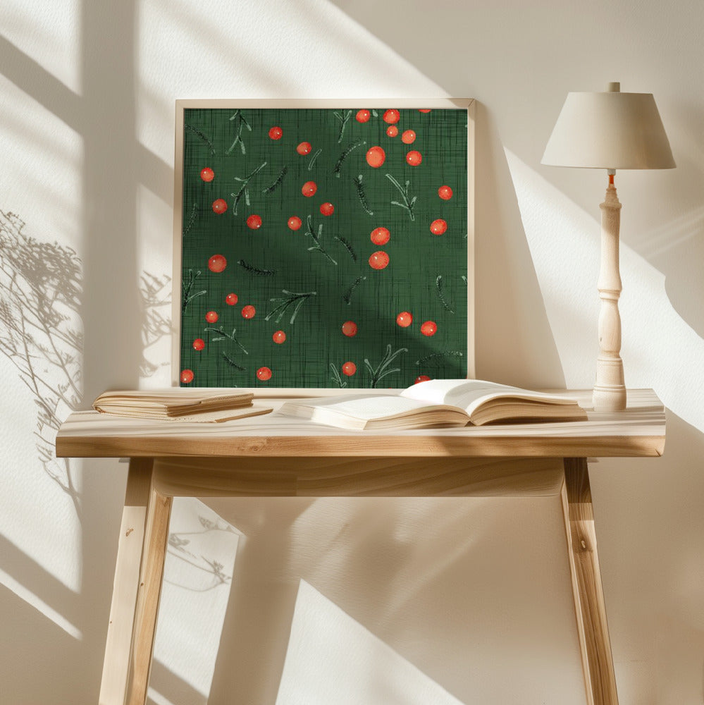 Holiday Branches &amp; Berries Green Poster