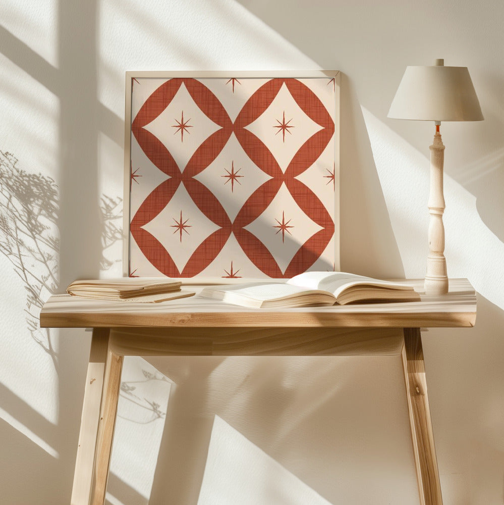 Atomic Star   Mid Century Starburst Rust Red Poster