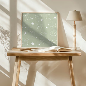 Celestial Constellation Boho-Moon and Stars In Dark Neutral- Sage Poster