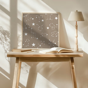 Celestial Constellation Boho-Moon and Stars In Dark Neutral- Taupe Poster