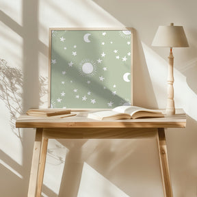 Celestial Dreamscape - Neutral Stars &amp; Shooting Stars Nursery- Sage Poster