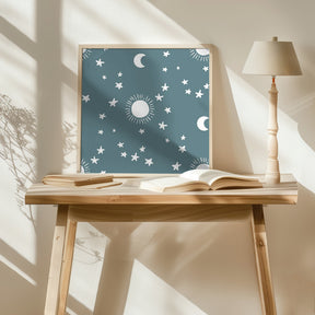 Celestial Dreamscape - Neutral Stars &amp; Shooting Stars Nursery- Slate Blue Poster