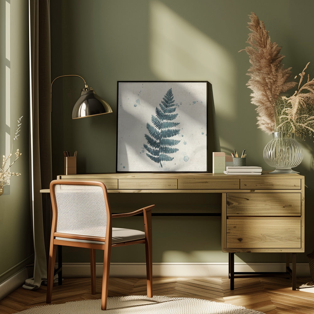 Teal watercolor fern 3 Poster