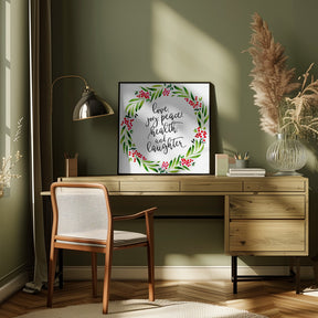 Watercolor wreath with holiday wishes Poster