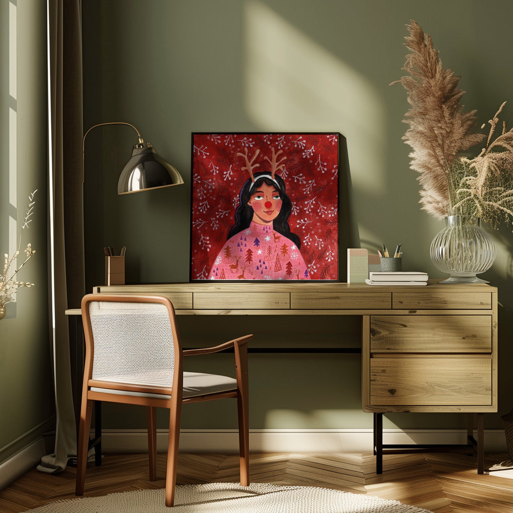 Modern abstract Christmas portrait woman Poster