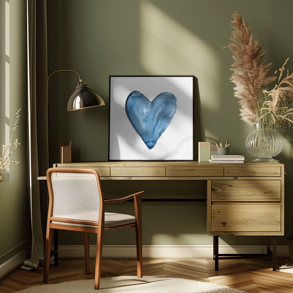 Watercolor heart blue Poster