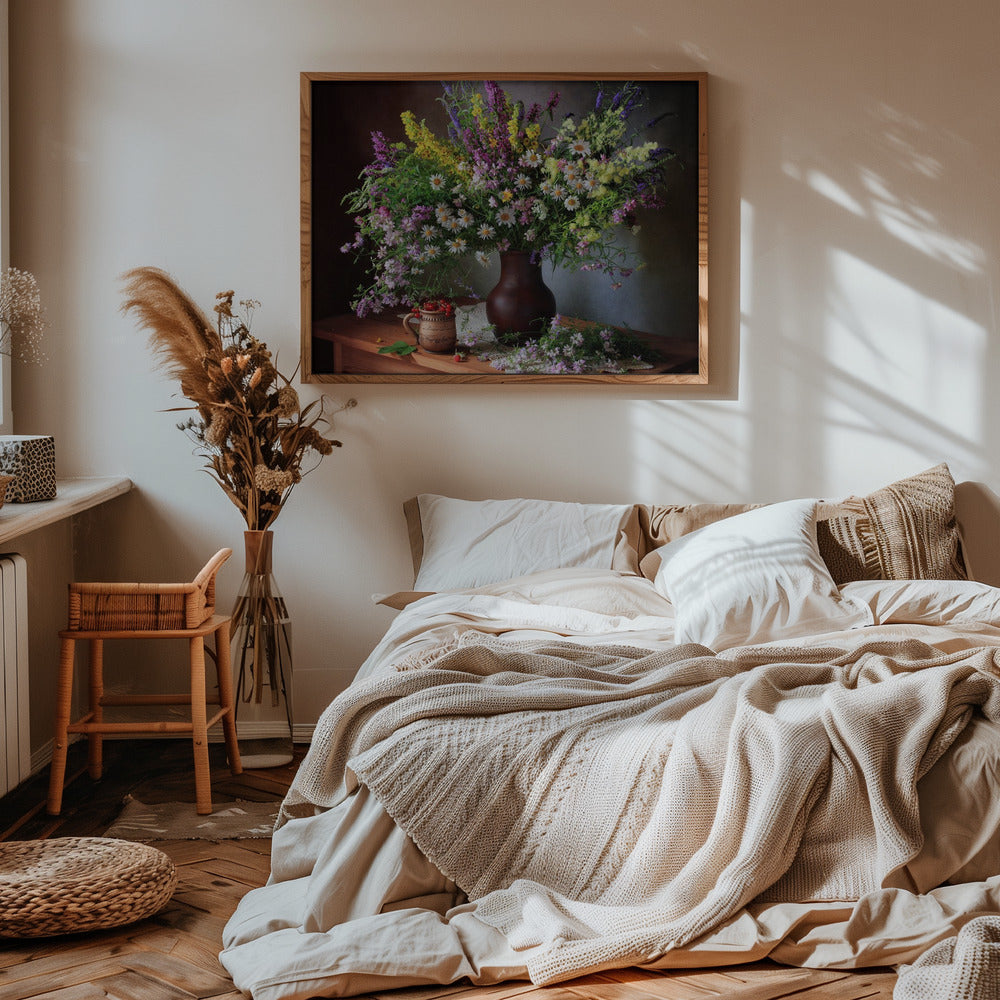 Still life with wildflowers and berries Poster