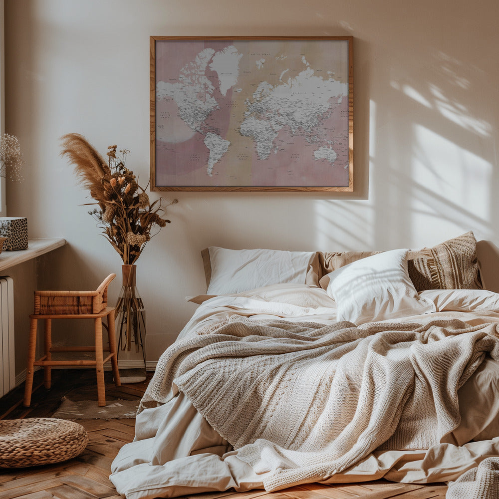 Detailed world map with cities Mizn Poster