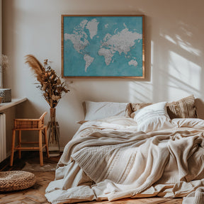 Detailed world map with cities Idrak Poster